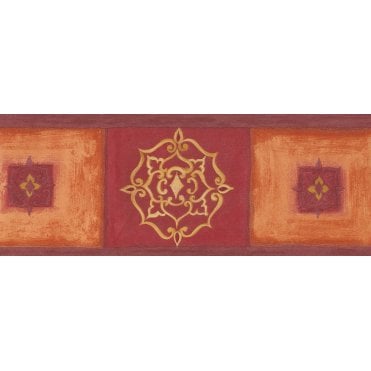 Yves Ottoman Motif Red / Orange Border by Coloroll 29-144